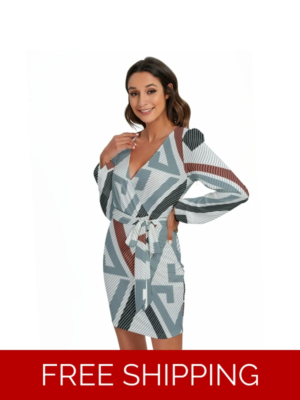 Motiff Long Sleeve Dress with Waist Belt